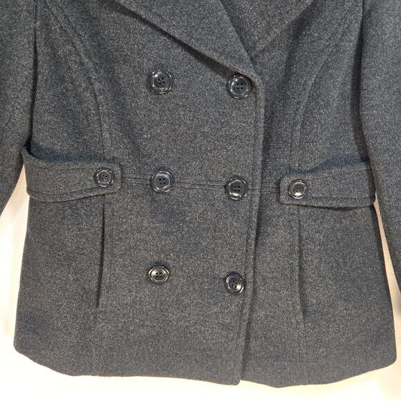 St Johns Bay Wool Cashmere Pea Coat Double Breasted Charcoal Petite Med - Picture 3 of 8